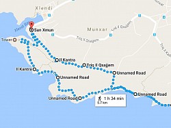 Route 13, Xlendi upper car park, 5.7km, easy